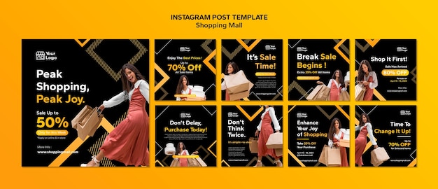 Free PSD geometric shopping mall instagram posts template