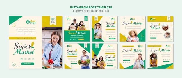 Free PSD geometric supermarket instagram post set