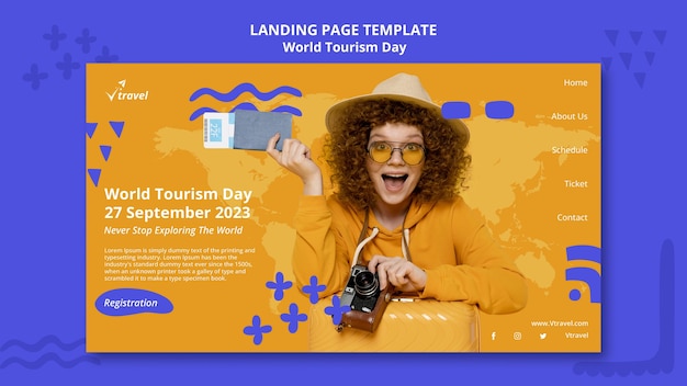 Free PSD geometric world tourism day landing page