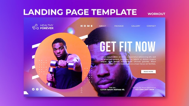 Free PSD get fit now landing page template