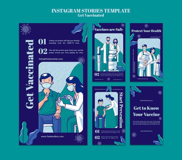 Бесплатный PSD Получите вакцинированный набор историй instagram