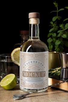 Gin bottlle labeling design mockup