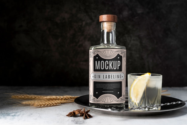 Gin bottlle labeling design mockup