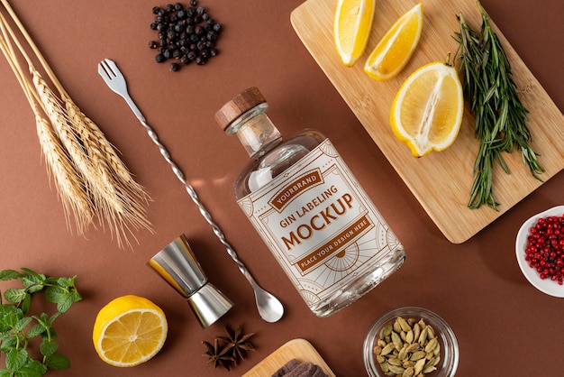 Gin bottlle labeling design mockup