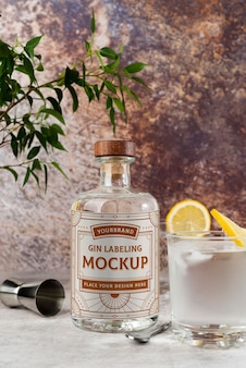 Gin bottlle labeling design mockup