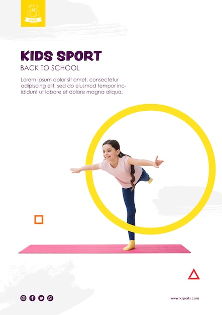 PSD gratuito ragazza che equilibra per modello di sport per bambini