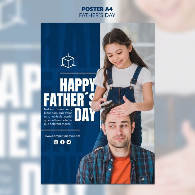 Girl brushing his father hair poster template