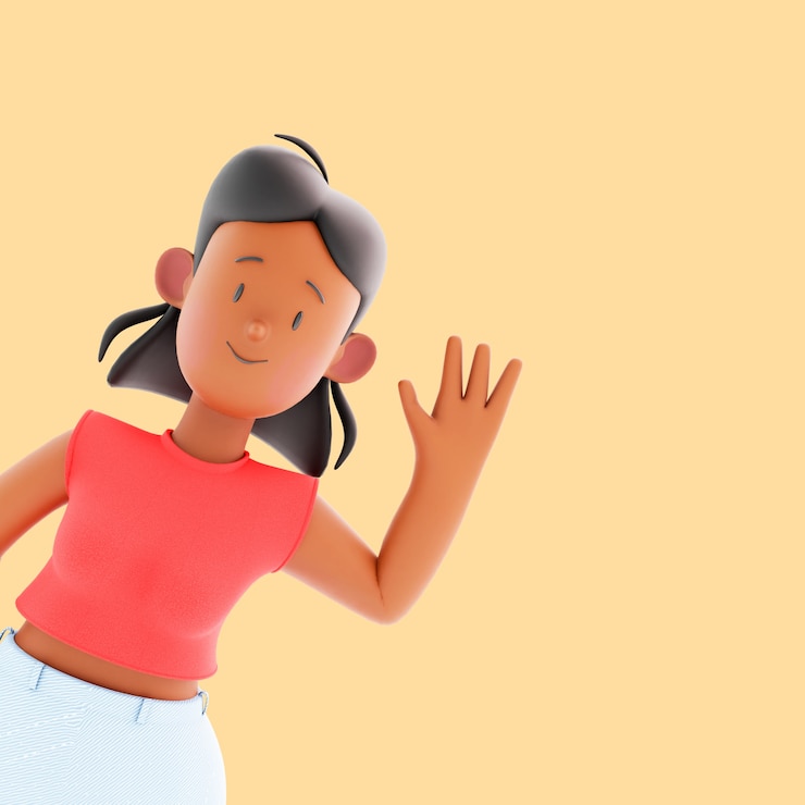 ฟรี PSD girl character with hand up