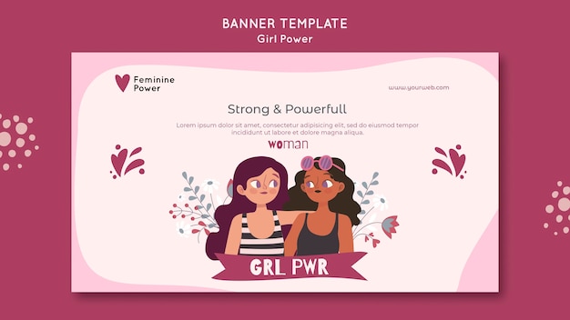 PSD gratuito modello di banner orizzontale girl power