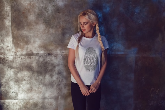 Girl t-shirt mock-up free PSD download