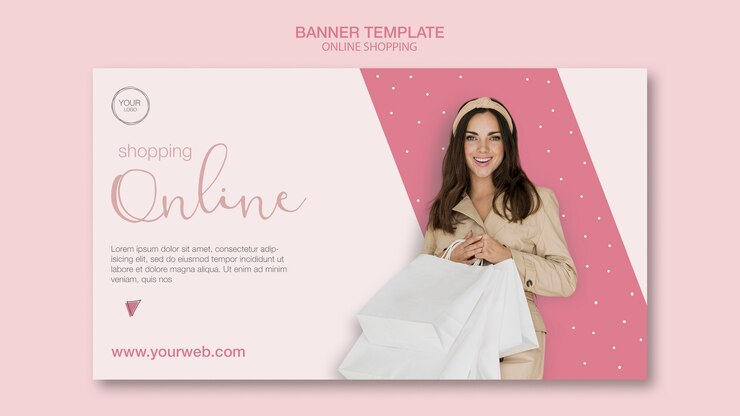Free PSD girl with bags online shopping banner template
