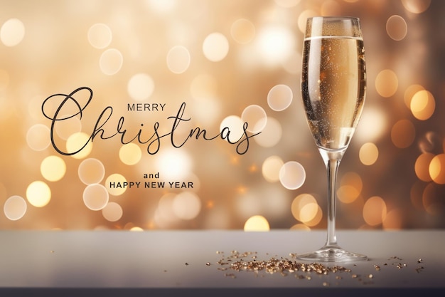 Стакан шампанского на фоне боке празднование нового года