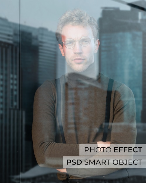 無料PSD ガラス反射写真効果