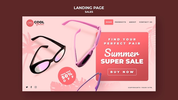 免费的PSD眼镜销售着陆页面模板