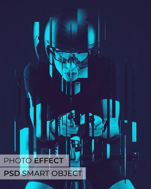 Free PSD glitch duotone photo effect