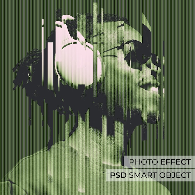 Free PSD glitch duotone photo effect