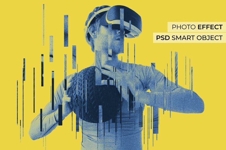 Free PSD glitch duotone photo effect
