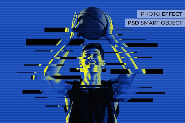 Free PSD glitch duotone photo effect