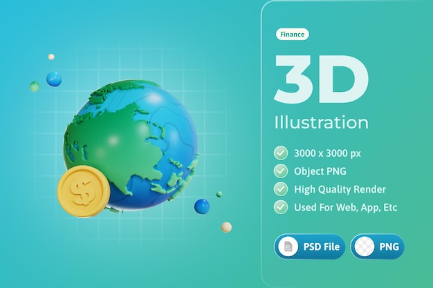 글로벌 경제 금융 아이콘 3d 일러스트 레이 션