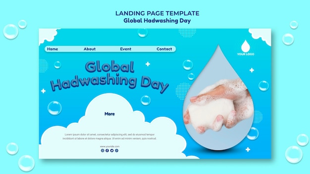 Бесплатный PSD Шаблон целевой страницы концепции глобального дня мытья рук