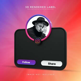 블랙 instagram 3d 렌더링 레이블 디자인에 광택 배너 아이콘 프로필