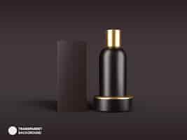 Free PSD glossy cosmetic bottle icon on podium stage background