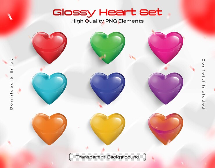 मुफ़्त PSD glossy heart set illustration