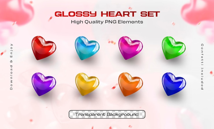 Free PSD glossy heart set illustration