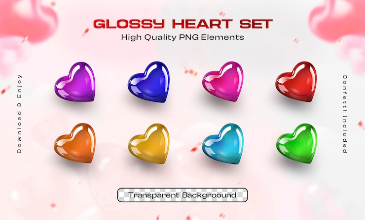 Free PSD glossy heart set illustration