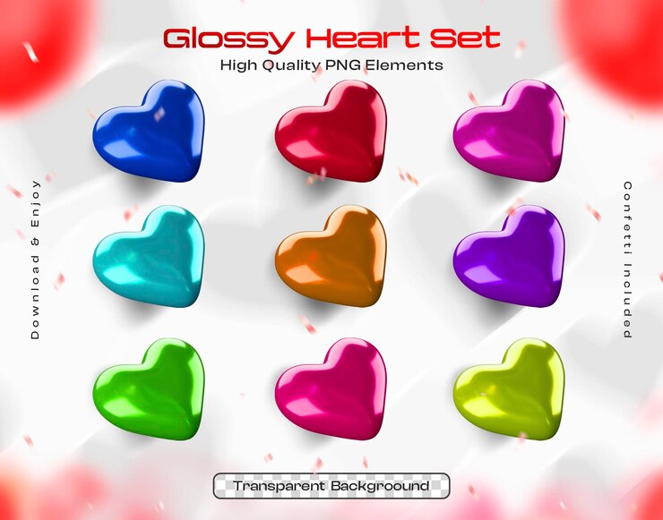 Free PSD glossy heart set illustration