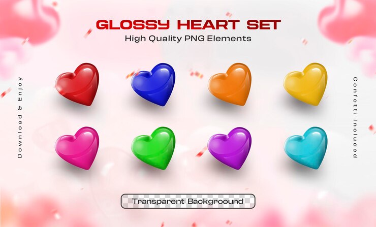 Free PSD glossy heart set illustration