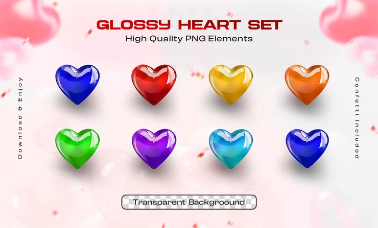 Free PSD glossy heart set illustration