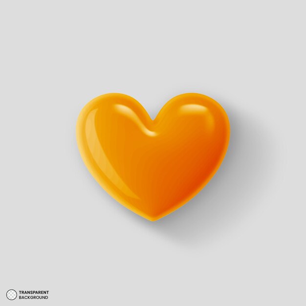 glossy orange heart icon 3d render illustration