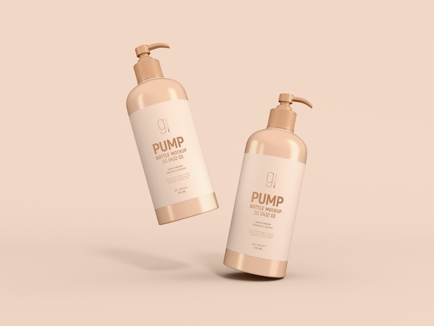 Free PSD glossy plastic cosmetic pump bottle packaging mockup