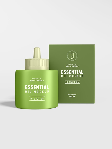 Free PSD glossy plastic essential oil bottle branding mockup