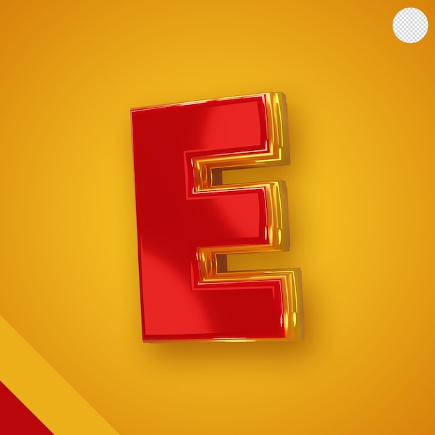 Glossy red alphabet with yellow 3d letter e