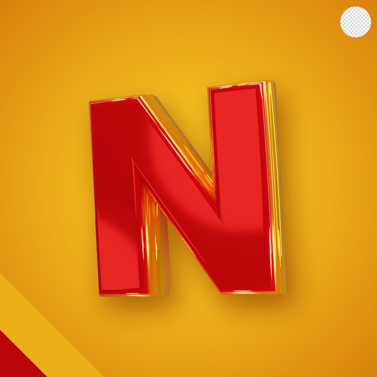 無料PSD 緑色のアルファベットと黄色の 3d 文字の n