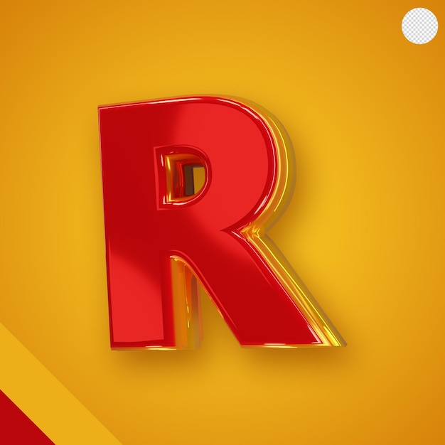 Бесплатный PSD Блестящий красный алфавит с желтой 3d буквой r