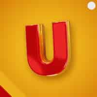 Бесплатный PSD Блестящий красный алфавит с желтой 3d буквой u