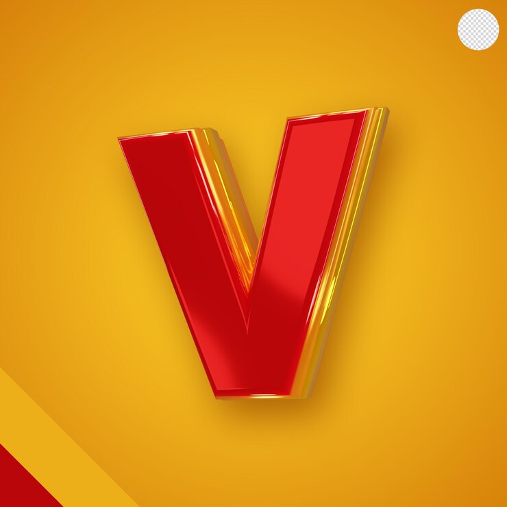Free PSD glossy red alphabet with yellow 3d letter v