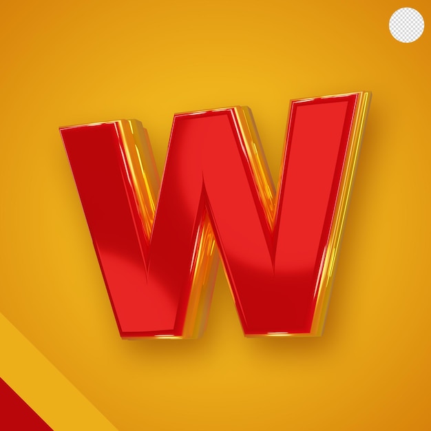 Glossy Red Alphabet with Yellow 3D Letter W – Free PSD Download