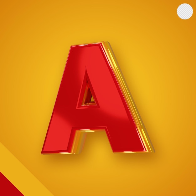 Glossy red alphabet with yellow 3d letter a