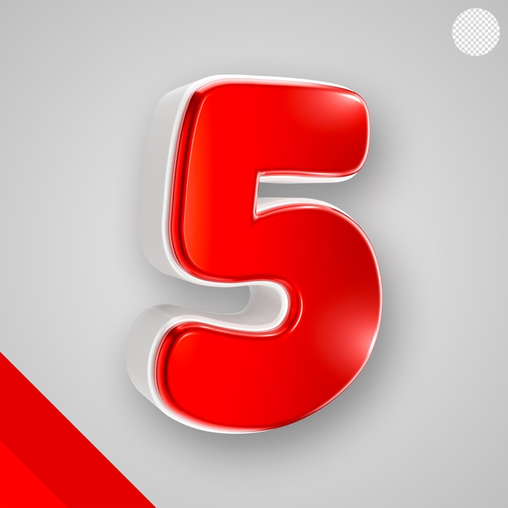 Free PSD glossy red numbers with white 3d letter 5