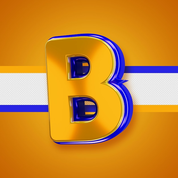 Free PSD glossy yellow alphabet with blue 3d letter b