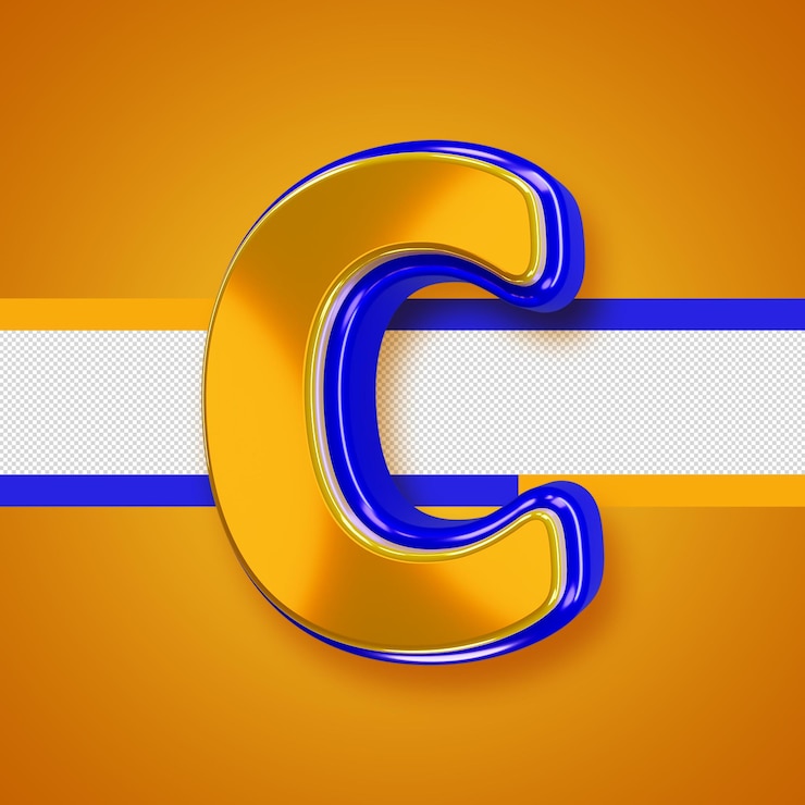 मुफ़्त PSD glossy yellow alphabet with blue 3d letter c