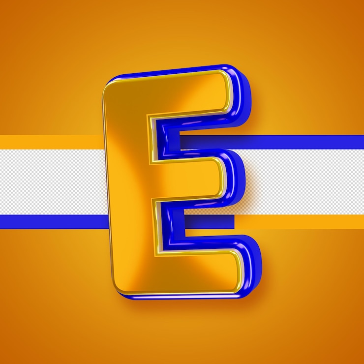 मुफ़्त PSD glossy yellow alphabet with blue 3d letter e