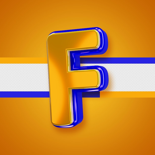 Free PSD glossy yellow alphabet with blue 3d letter f