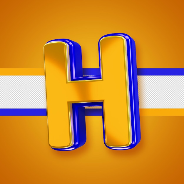 Glossy yellow alphabet with blue 3d letter h