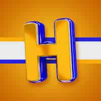 Free PSD glossy yellow alphabet with blue 3d letter h