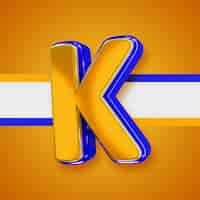 Free PSD glossy yellow alphabet with blue 3d letter k